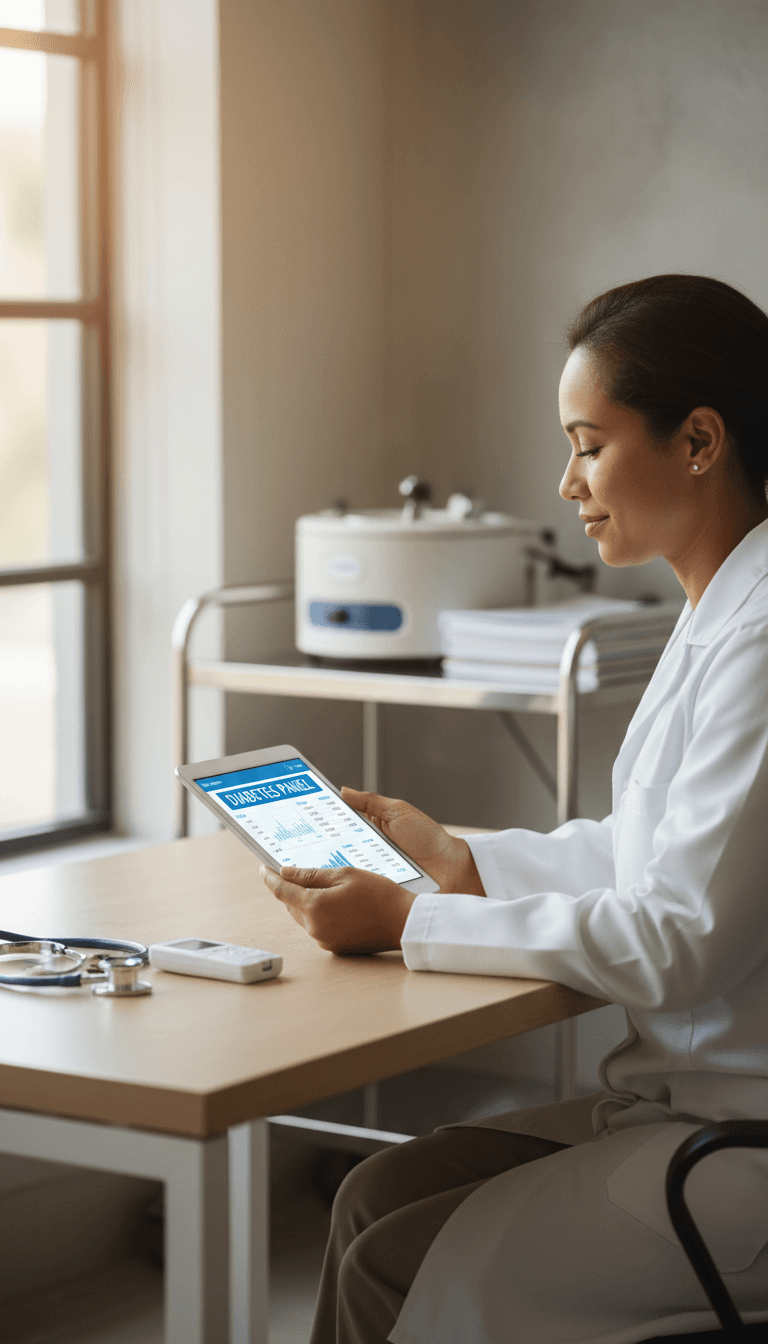 دكتور متخصص في الغدد الصماء يراجع نتائج اختبار السكري للمريض